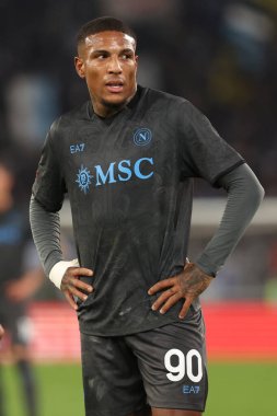 Roma, İtalya 5.12.2024: Napoli 'li Michael Folorunsho İtalyan futbol karşılaşması Freccia Rossa Coppa Italia (İtalya Kupası) 2024-2025 SS Lazio' ya karşı Roma 'daki Olimpiyat stadyumunda SSC Napoli.