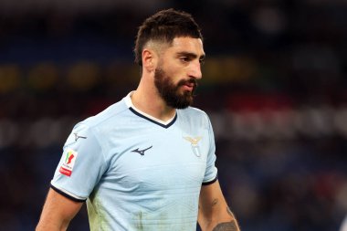 Roma, İtalya 5.12.2024: Lazio 'lu Samuel Gigot İtalyan futbol karşılaşmasında Freccia Rossa Coppa Italia (İtalya Kupası) 2024-2025 SS Lazio SSC Napoli' ye karşı Roma 'daki Olimpiyat stadyumunda.