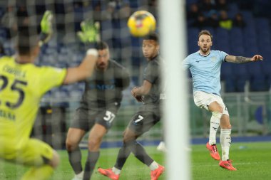 Roma, İtalya 5.12.2024: İtalyan futbolcu Manuel Lazzari İtalyan Freccia Rossa Coppa Italia (İtalya Kupası) 2024-2025 SS Lazio SSC Napoli 'ye karşı Roma Olimpiyat Stadyumu' nda.