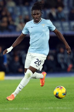 Roma, İtalya 5.12.2024: İtalyan futbolcu Loum Tchaouna İtalya futbol karşılaşmasında Freccia Rossa Coppa Italia (İtalya Kupası) 2024-2025 SS Lazio SSC Napoli 'ye karşı Roma Olimpiyat Stadyumu' nda.