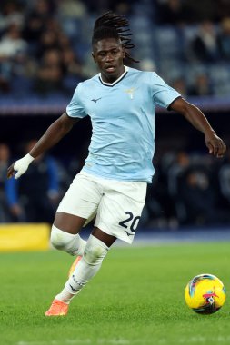 Roma, İtalya 5.12.2024: İtalyan futbolcu Loum Tchaouna İtalya futbol karşılaşmasında Freccia Rossa Coppa Italia (İtalya Kupası) 2024-2025 SS Lazio SSC Napoli 'ye karşı Roma Olimpiyat Stadyumu' nda.