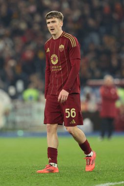 Roma, İtalya 7.12.2024: İtalyan futbolcu Alexis Saelemaekers İtalya Futbol Şampiyonası Serie A Enilive 2024-2025 maçında AS Romanlar ABD Lecce 'ye karşı Roma' da Stadio Olimpico 'da.