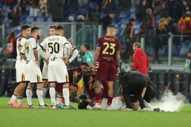 Roma, İtalya 7.12.2024: İtalya Futbol Şampiyonası sırasında Serie A Enilive 2024-2025 maçında AS Romanlar ABD Lecce 'ye karşı Roma' daki Stadio Olimpico 'da.