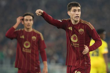 Roma, İtalya 12.12.2024: Uefa Avrupa Ligi 2024-2025, 6. gün, Roma 'daki Olimpiyat Stadyumu' nda AS Romanlar SC Braga 'ya karşı oynanan futbol karşılaşması sırasında Romanların Matias Soul' ü.