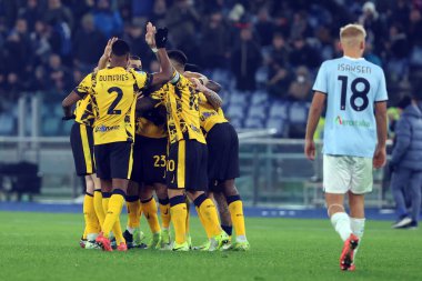 Rome, Italy 16.12.2024 : Nicolo Barella of Inter score the goal and celebrate with the team  during Italian football championship Serie A Enilive 2024-2025  match SS Lazio vs FC Internazionale at Stadio Olimpico in Rome  clipart