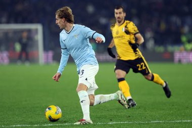 Roma, İtalya 16.12.2024: İtalyan futbolcu Nicolo Rovella İtalya futbol şampiyonluğu sırasında Serie A Enilive 2024-2025 karşılaşmasında SS Lazio FC Internazionale 'ye karşı Roma' daki Stadio Olimpico 'da 