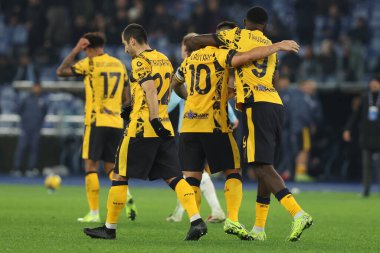 Roma, İtalya 16.12.2024: Marcus Thuram İtalya Futbol Şampiyonası Serie A Enilive 2024-2025 karşılaşmasında Roma 'daki Stadio Olimpico' da SS Lazio 'ya karşı FC Internazionale maçında golü attı ve takımla birlikte kutladı. 