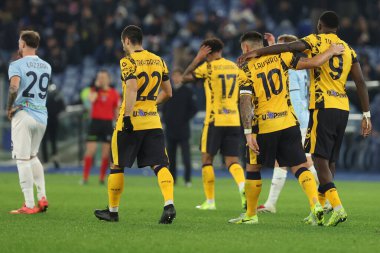 Roma, İtalya 16.12.2024: Marcus Thuram İtalya Futbol Şampiyonası Serie A Enilive 2024-2025 karşılaşmasında Roma 'daki Stadio Olimpico' da SS Lazio 'ya karşı FC Internazionale maçında golü attı ve takımla birlikte kutladı. 