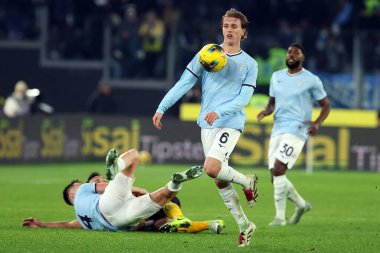 Roma, İtalya 16.12.2024: İtalyan futbolcu Nicolo Rovella İtalya futbol şampiyonluğu sırasında Serie A Enilive 2024-2025 karşılaşmasında SS Lazio FC Internazionale 'ye karşı Roma' daki Stadio Olimpico 'da 