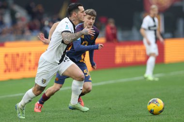 Roma, İtalya 22.12.2024: İtalya Futbol Şampiyonası sırasında Parmalı Emanuele Valeri Serie A Enilive 2024-2025 Roma - Parma Calcio maçında Roma 'da Stadio Olimpico' da.