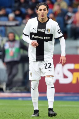 Roma, İtalya 22.12.2024: İtalya Futbol Şampiyonası sırasında Parmalı Matteo Cancellieri Serie A Enilive 2024-2025 Roma - Parma Calcio maçında Roma 'daki Stadio Olimpico' da.