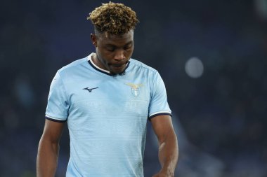 Roma, İtalya 28.12.2024: Lazio 'lu Fisayo Dele-Bashiru İtalya futbol şampiyonası sonunda Serie A Enilive 2024-2025 karşılaşmasında SS Lazio' ya karşı Atalanta Bergamasca Calcio Roma 'daki Stadio Olimpico' da.