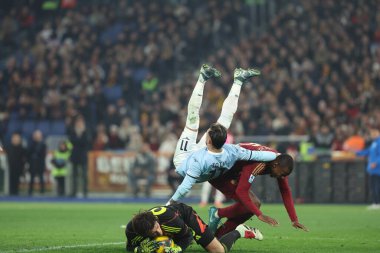 Roma, İtalya 05.01.2025: İtalya futbol şampiyonluğu sırasında Serie A Enilive 2024-2025 maçları sırasında Roma 'daki Stadio Olimpico' da AS Romanlar SS Lazio 'ya karşı.