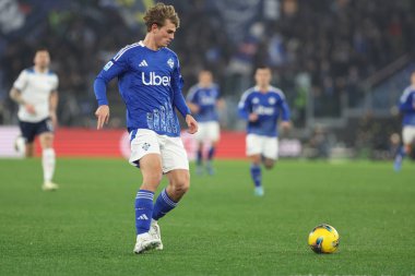 Roma, İtalya 10.01.2025: İtalya Futbol Şampiyonası sırasındaki Nico Paz Serie A Enilive 2024-2025 karşılaşması sırasında Roma 'daki Stadio Olimpico' da SS Lazio - Como 1907 karşılaşması.