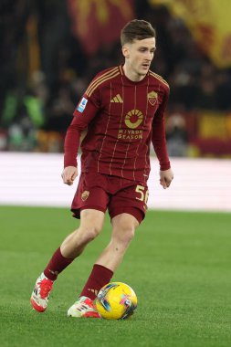 Roma, İtalya 17.01.2025: İtalyan futbolcu Alexis Saelemaekers İtalya Futbol Şampiyonası sırasında Serie A Enilive 2024-2025 AS Romanlar Cenova CFC 'ye karşı Roma' daki Stadio Olimpico 'da karşılaşacak.