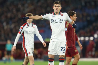 Roma, İtalya 17.01.2025: İtalya Futbol Şampiyonası sırasında Cenova 'dan Johan Vasquez Serie A Enilive 2024-2025 Roma' daki Stadio Olimpico 'da AS Roman - Genoa CFC karşılaşması.