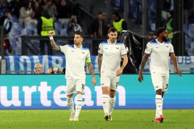 Roma, İtalya 23.01.2025: Lazio 'dan Mattia Zaccagni golü attı ve Uefa Avrupa Ligi 2024-2025, 7. gün, Roma' daki Olimpiyat Stadyumu 'nda SS Lazio ile Real Sociedad de Futbol arasında oynanan futbol karşılaşmasında takımla birlikte kutladı..