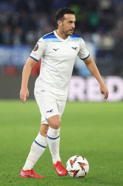 Roma, İtalya 23.01.2025: Uefa Avrupa Ligi 2024-2025, 7. gün, Roma 'daki Olimpiyat Stadyumu' nda SS Lazio ile Real Sociedad de Futbol arasında oynanan futbol maçı sırasında Lazio 'lu Pedro..