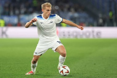 Roma, İtalya 23.01.2025: Uefa Avrupa Ligi 2024-2025 gününde Lazio 'dan Gustav Isaksen, Roma' daki Olimpiyat Stadyumu 'nda SS Lazio ile Real Sociedad de Futbol arasında oynanan futbol maçı..