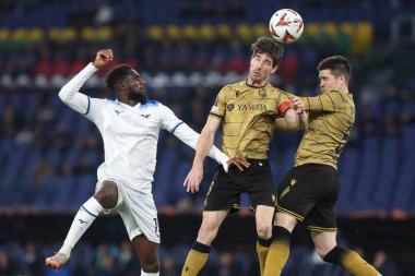 Rome, Italy 23.01.2025:  Boulaye Dia of Lazio, Aritz of Real Sociedad, Zubeldia of Real Sociedad during the Uefa Europa League 2024-2025, day 7, football match between SS Lazio vs Real Sociedad de Futbol at Olympic Stadium in Rome. clipart