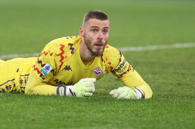 Roma, İtalya 26.01.2025: Fiorentina 'dan Dacid De Gea İtalyan futbol şampiyonası Serie A Enilive 2024-2025 SS Lazio' nun Fiorentina Calcio 'ya karşı Roma' daki Stadio Olimpico maçında iş başında görüldü.