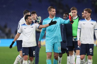 Roma, İtalya 26.01.2025: Lazio 'lu Pedro (Lazio' lu İvan Provedel) Lazio 'nun İtalyan futbol şampiyonası Serie A Enilive 2024-2025 SS Lazio' nun Fiorentina Calcio 'ya karşı Stadio Ol' da oynadığı maçın mağlubiyeti sonrasında verdiği hayal kırıklığı.