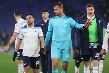 Roma, İtalya 26.01.2025: Lazio 'lu Pedro (Lazio' lu İvan Provedel) Lazio 'nun İtalyan futbol şampiyonası Serie A Enilive 2024-2025 SS Lazio' nun Fiorentina Calcio 'ya karşı Stadio Ol' da oynadığı maçın mağlubiyeti sonrasında verdiği hayal kırıklığı.