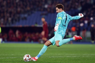 Roma, İtalya 30.01.2025: Uefa Avrupa Ligi 2024-2025 döneminde Eintracht Frankfurt 'tan Kevin Trapp, Roma' daki Olimpiyat Stadyumu 'nda AS Roman Eintracht Frankfurt' a karşı oynanan futbol karşılaşması.