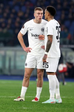 Roma, İtalya 30.01.2025: Eintracht Frankfurt 'tan Rasmus Kristensen, 2024-2025 Uefa Avrupa Ligi sırasında Eintracht Frankfurt Tuta, Roma' daki Olimpiyat Stadyumu 'nda AS Roman Eintracht Frankfurt' a karşı oynanan futbol karşılaşması.