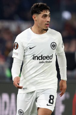 Roma, İtalya 30.01.2025: Uefa Avrupa Ligi 2024-2025 döneminde Eintracht Frankfurt 'tan Fares Chaibi, Roma' daki Olimpiyat Stadyumu 'nda AS Roman Eintracht Frankfurt' a karşı oynanan futbol karşılaşması.