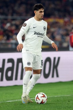 Roma, İtalya 30.01.2025: Uefa Avrupa Ligi 2024-2025 döneminde Eintracht Frankfurt 'tan Fares Chaibi, Roma' daki Olimpiyat Stadyumu 'nda AS Roman Eintracht Frankfurt' a karşı oynanan futbol karşılaşması.