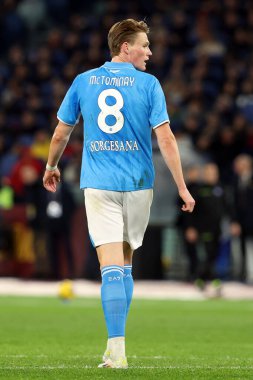 Roma, İtalya 02.02.2025: Napoli 'li Scott Mctominay İtalya Futbol Şampiyonası sırasında Serie A Enilive 2024-2025 AS Roma-SSC Napoli maçında 2 Şubat 2025' te Roma 'da Stadio Olimpico' da.