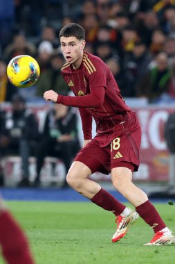 Roma, İtalya 02.02.2025: İtalya futbol şampiyonası sırasında Roma 'nın Matias Soule' u Serie A Enilive 2024-2025 maçında AS Romanlar SSC Napoli 'ye karşı Roma' daki Stadio Olimpico 'da 2 Şubat 2025.