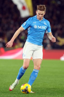 Roma, İtalya 02.02.2025: Napoli 'li Scott Mctominay İtalya Futbol Şampiyonası sırasında Serie A Enilive 2024-2025 AS Roma-SSC Napoli maçında 2 Şubat 2025' te Roma 'da Stadio Olimpico' da.