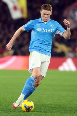 Roma, İtalya 02.02.2025: Napoli 'li Scott Mctominay İtalya Futbol Şampiyonası sırasında Serie A Enilive 2024-2025 AS Roma-SSC Napoli maçında 2 Şubat 2025' te Roma 'da Stadio Olimpico' da.