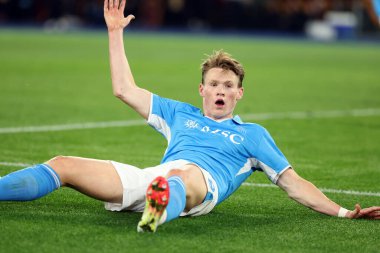 Roma, İtalya 02.02.2025: Napoli 'li Scott Mctominay İtalya Futbol Şampiyonası sırasında Serie A Enilive 2024-2025 AS Roma-SSC Napoli maçında 2 Şubat 2025' te Roma 'da Stadio Olimpico' da.