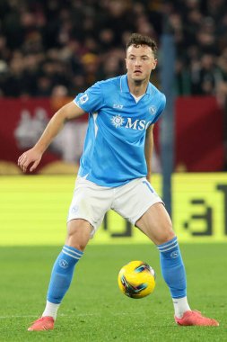 Roma, İtalya 02.02.2025: Napoli 'den Amir Rrahmani, İtalya Futbol Şampiyonası sırasında Serie A Enilive 2024-2025 AS Roma-SSC Napoli maçında 2 Şubat 2025' te Roma 'da Stadio Olimpico' da.