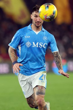 Roma, İtalya 02.02.2025: Napoli 'li Matteo Politano İtalya Futbol Şampiyonası sırasında Serie A Enilive 2024-2025 AS Roma-SSC Napoli karşılaşması 2 Şubat 2025' te Roma 'da Stadio Olimpico' da.