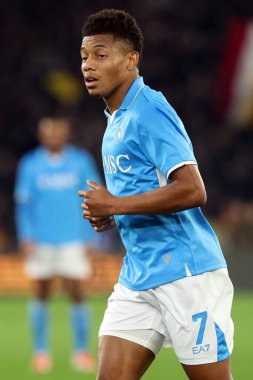 Roma, İtalya 02.02.2025: İtalyan futbol şampiyonluğu sırasında Napoli 'den David Neres Campos Serie A Enilive 2024-2025 Roma-SSC Napoli karşılaşması 2 Şubat 2025' te Roma 'da Stadio Olimpico' da.