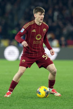 Roma, İtalya 02.02.2025: İtalyan futbolcu Alexis Saelemaekers İtalya Futbol Şampiyonası sırasında Serie A Enilive 2024-2025 AS Roma-SSC Napoli maçında 2 Şubat 2025 'te Roma' da Stadio Olimpico 'da.