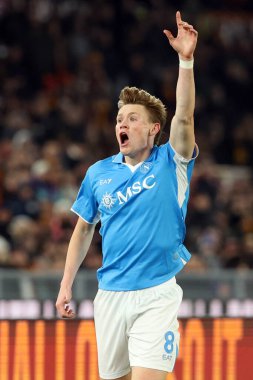 Roma, İtalya 02.02.2025: Napoli 'li Scott Mctominay İtalya Futbol Şampiyonası sırasında Serie A Enilive 2024-2025 AS Roma-SSC Napoli maçında 2 Şubat 2025' te Roma 'da Stadio Olimpico' da.