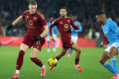 Rome, Italy 02.02.2025 : Artem Dovbyk of Roma, Juan Jesus of Napoli  during Italian football championship Serie A Enilive 2024-2025  match AS Roma vs SSC Napoli at Stadio Olimpico in Rome on February 2, 2025. clipart