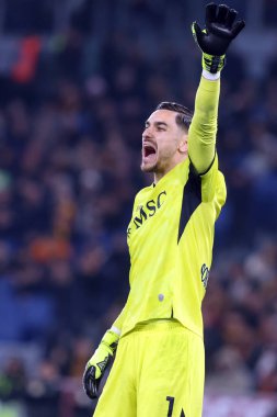 Roma, İtalya 02.02.2025: İtalyan futbol şampiyonası sırasında Napoli 'li Alex Meret Serie A Enilive 2024-2025 Roma-SSC Napoli karşılaşması 2 Şubat 2025' te Roma 'da Stadio Olimpico' da.