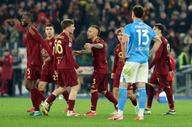 Roma, İtalya 02.02.2025: Roman Angelino 1-1 gol attı ve İtalya futbol şampiyonası Serie A Enilive 2025-2025 sezonunda Roma-SSC Napoli karşılaşmasını Roma 'daki Stadio Olimpico' da 2 Şubat 2025 'te kutladı..