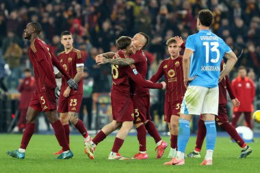 Roma, İtalya 02.02.2025: Roman Angelino 1-1 gol attı ve İtalya futbol şampiyonası Serie A Enilive 2025-2025 sezonunda Roma-SSC Napoli karşılaşmasını Roma 'daki Stadio Olimpico' da 2 Şubat 2025 'te kutladı..