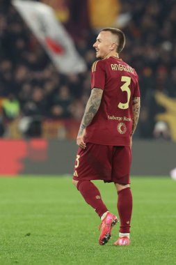 Roma, İtalya 02.02.2025: Roman Angelino 1-1 gol attı ve İtalya futbol şampiyonası Serie A Enilive 2025-2025 sezonunda Roma-SSC Napoli karşılaşmasını Roma 'daki Stadio Olimpico' da 2 Şubat 2025 'te kutladı..