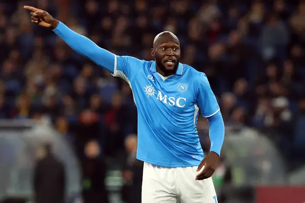 Roma, İtalya 02.02.2025: Napoli 'li Romelu Lukaku İtalya Futbol Şampiyonası sırasında Serie A Enilive 2024-2025 AS Romanlar SSC Napoli' ye karşı Roma 'daki Stadio Olimpico' da 2 Şubat 2025.