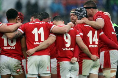 Roma, İtalya 08.02.2025: İtalya ile Galler arasında Stadio Olimpico 'da oynanan Guinness Altı Milletler 2025 ragbi karşılaşmasında.