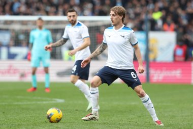 Roma, İtalya 9.02.2025: İtalyan futbolcu Nicolo Rovella İtalya futbol şampiyonluğu sırasında Serie A Enilive 2024-2025 karşılaşmasında SS Lazio, Roma 'daki Stadio Olimpico' da AC Monza 'ya karşı.