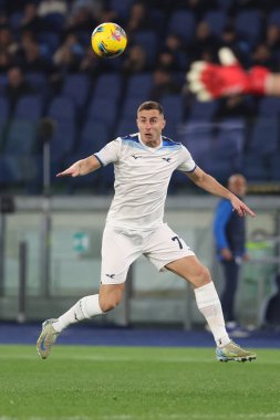 Roma, İtalya 15.02.2025: Lazio 'lu Adam Marusiç İtalyan futbol şampiyonluğu sırasında Serie A Enilive 2024-2025 karşılaşmasında SSC Napoli' ye karşı Roma Olimpiyat Stadyumu 'nda SS Lazio.
